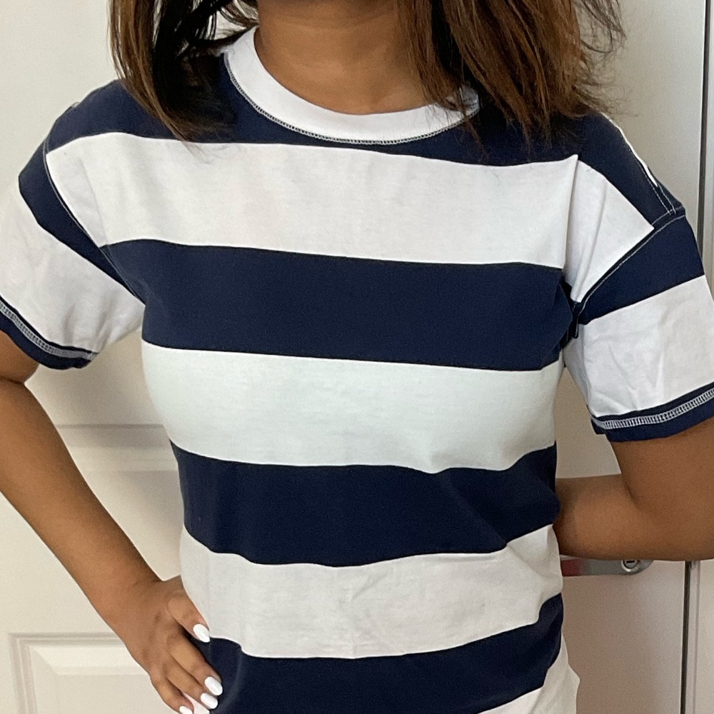 Cute Blue and White Stripes Short Sleeve T-Shirt